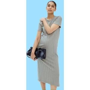 H&M MAMA Maternity Dress Gray Green Rib Knit Short Dress Size L NEW NWT